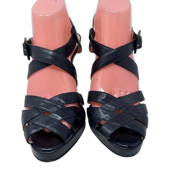 Anne Klein Black Leather Strappy Peep Toe Slingback Platform Stiletto Heels 9.5 - Picture 2 of 10